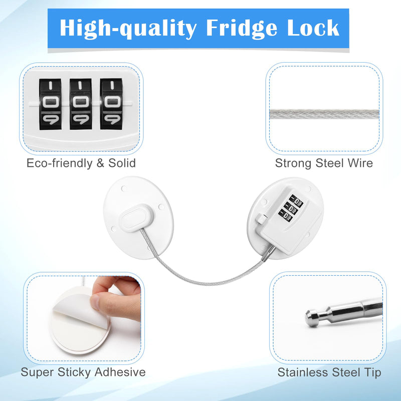 4PCS Refrigerator Locks Combination, Drill-Free Refrigerator Door Lock Fridge Lock Combination with Password, Mini Digital Refrigerator Lock for Freezer Door Lock (White) White