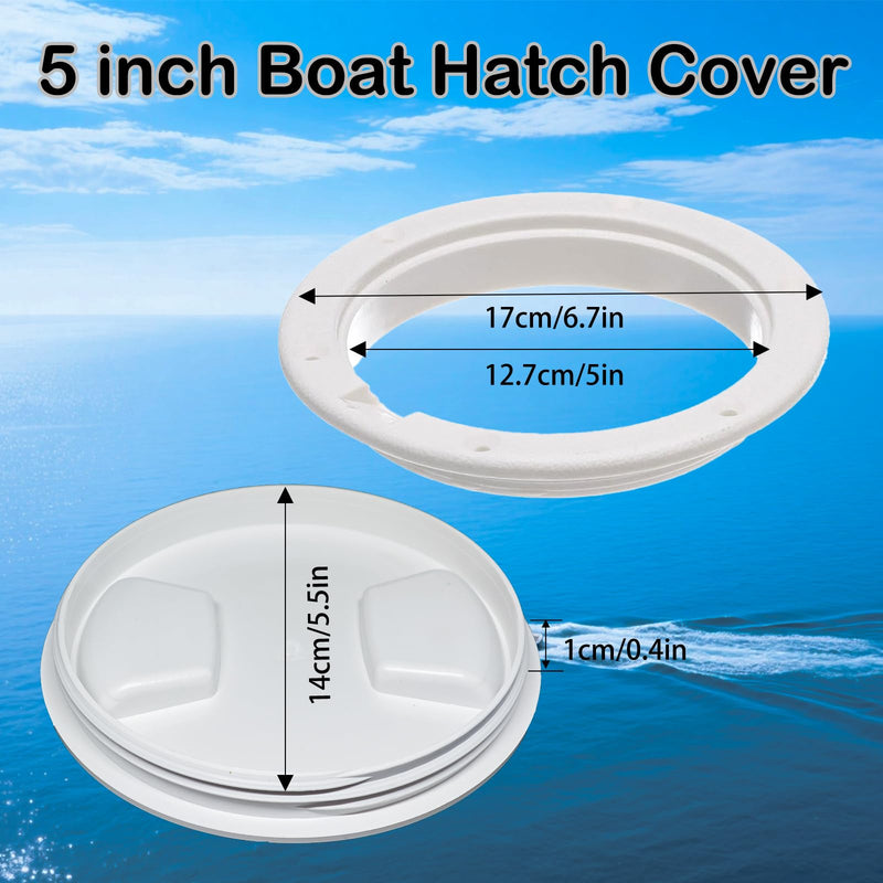 Boat Hatch Cover 5 inch, Non Slip Inspection Hatch White Round Deck Plate for Boats, Detachable Boat Deck Plate for Marine Boat Ships Yacht Truck RV, Attached Screws 5 inch 1pcs