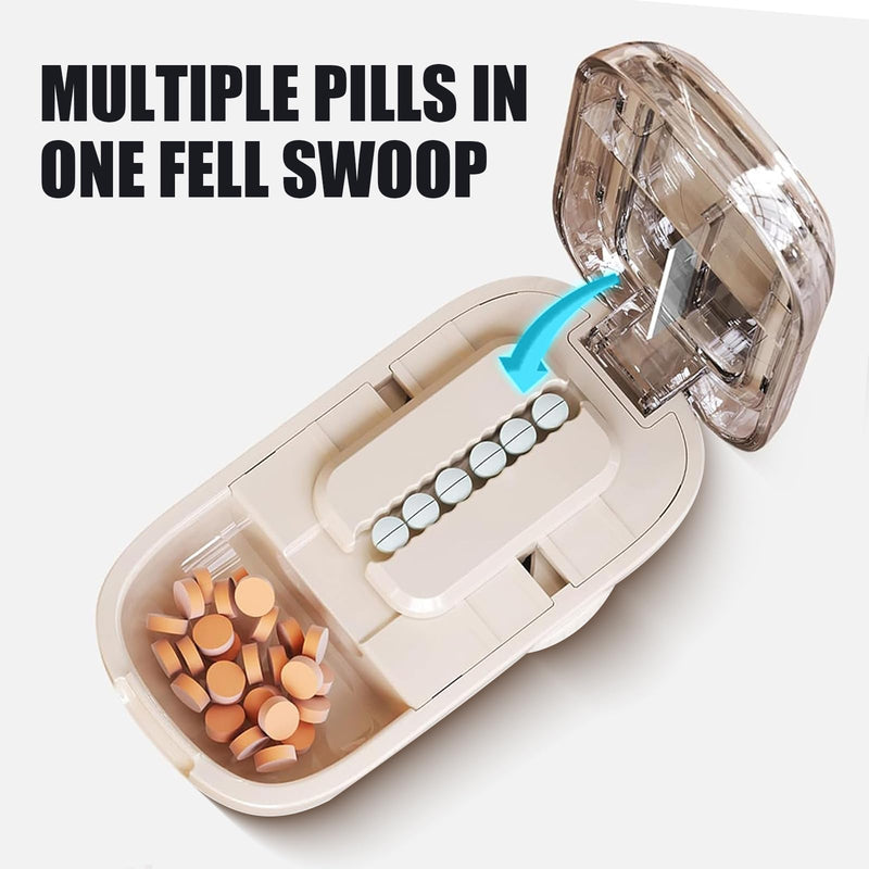 Portable Pill Cutter with Adjustable Slots – Multi Pill Splitter for Small & Large Tablets, Stainless Steel Blade, Clear Cut, Non-Slip Design, Easy to Use for Weekly Medication(Beige, 1/2) Beige