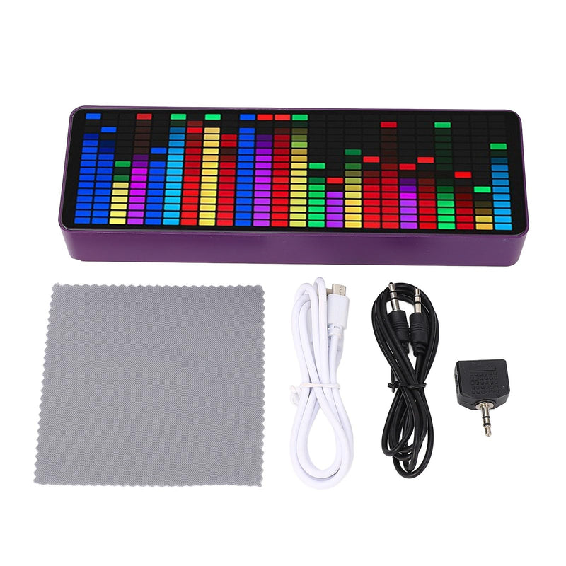 Music Spectrum Display, 384 LED Audio Spectrum Analyzer with Clock, 20 Dynamic 7 Color Music Spectrum Pickup Analyzer with 1624 Segment Rhythm Light Level Voice Sensor, for Audio