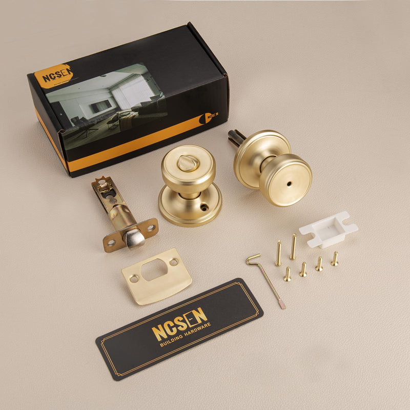 Gold Pismo Doorknob for Privacy, Bathroom Door Knob with Turn Lock, Satin Brass Door Knob with Lock