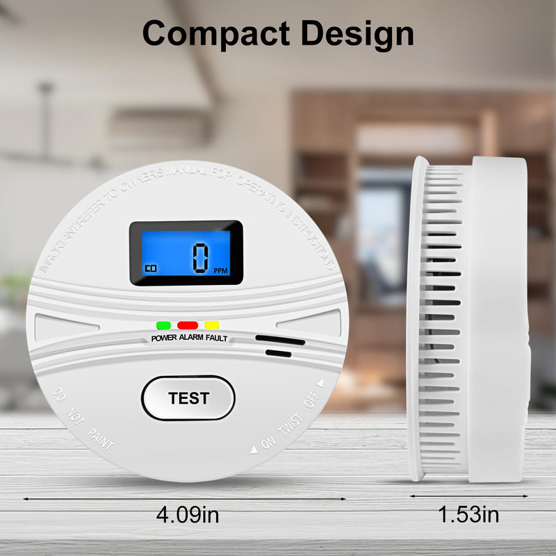 2 Pack Smoke and Carbon Monoxide Detector,Smoke Detector Carbon Monoxide Detector Combo with Batteries,Fire Alarm Smoke Detector with Test Button and Digital Display White-2-Pack