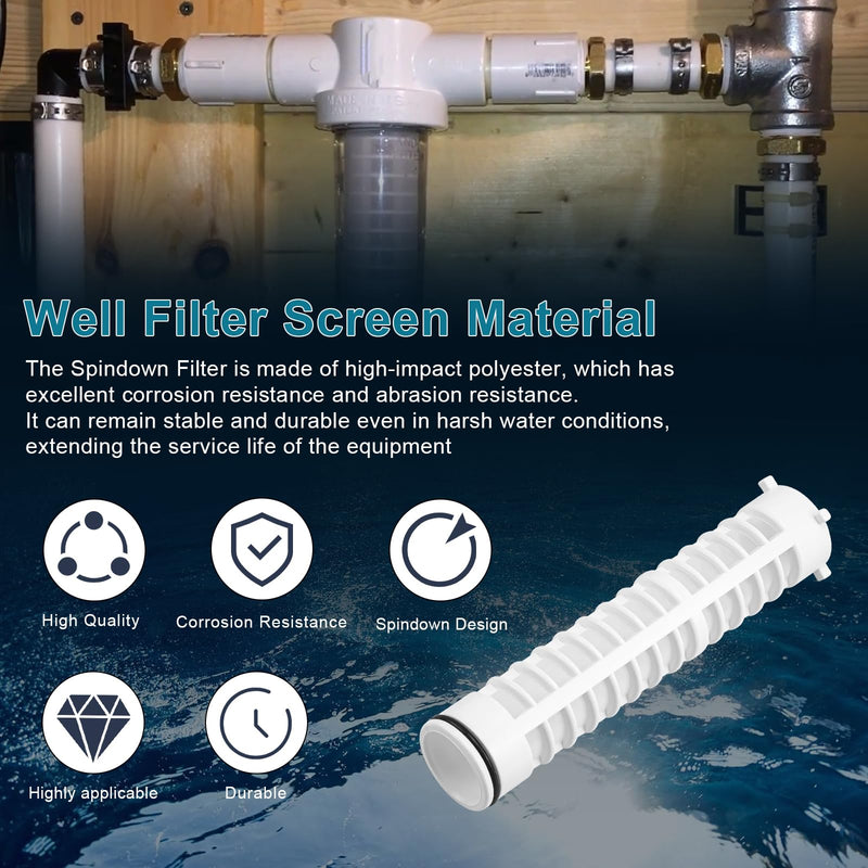 1-1/2 Inch 500 Mesh Spin Down Filters for Rusco Vu Flow, Spindown Sediment Filter Screen for Well Water and Sprinkler Irrigation, 8" Long FS1-1/2-500 - 2 Pack