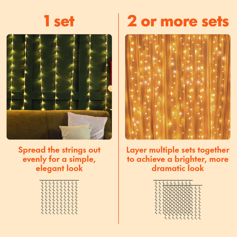 Twinkle Star 300 LED Curtain String Lights, 8 Modes Plug in Fairy Lights for Bedroom,Wedding,Party,Birthday, Hanging Twinkle Light for Indoor Outdoor Wall Window Backdrop Decoration, Warm White *Warm white