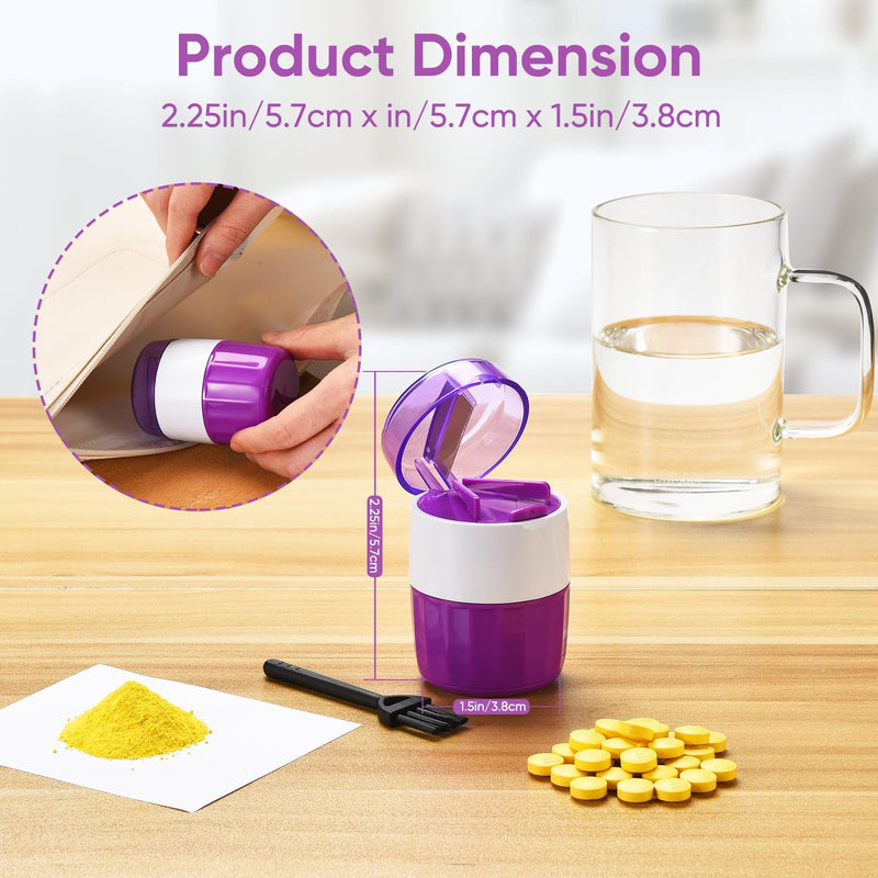 3-in-1 Pill Crusher and Pill Cutter, Pills Crusher Fine Powder with Stainless Steel Grinding Head, Pil Grinder with Storage for Tablets, Cutter Splitter for Small and Tiny Pills (Purple) Purple