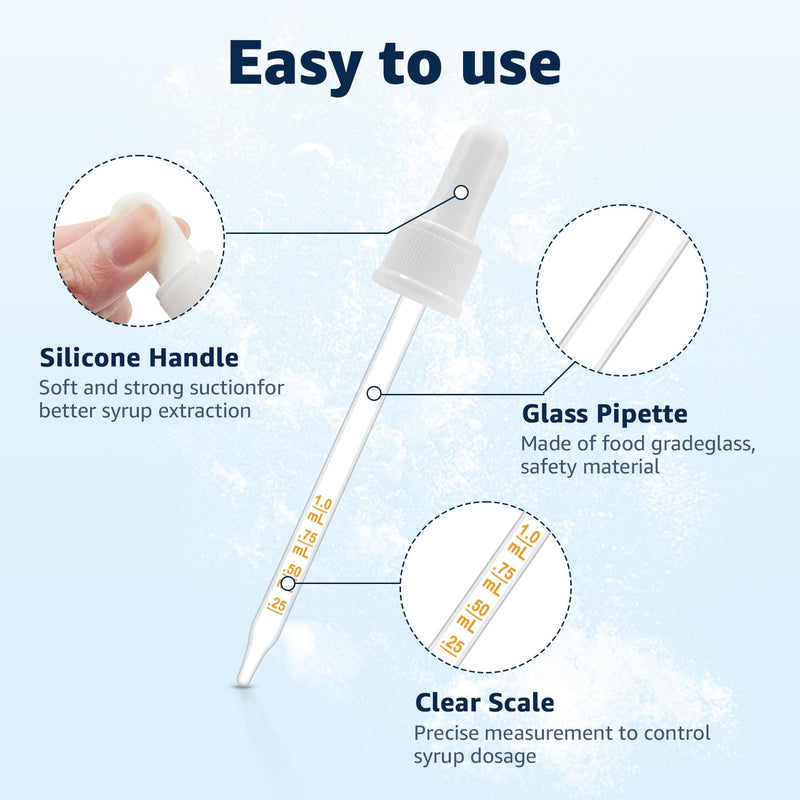 Glass Dropper Pipettes Compatible with Soda Stream Bubly Drops Flavors, 3PCS Flavoring Dropper 1ML Pipette with Graduated Dropper for Soda Stream Bubly Bottle White