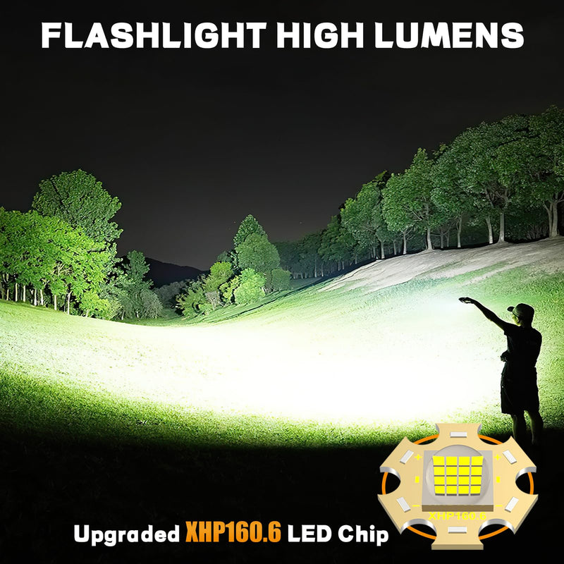 [24H Long Life] High Power 155,000 Lumens Rechargeable Flashlights, Super Bright Tactical Flashlight with 1200m Ultra-Long Beam, XHP160.6 LED Light for Emergency, Camping, Gifting