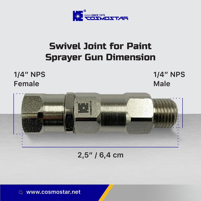 Cosmostar 360° Swivel Joint for 1/4-Inch Airless Spray Guns Hose Swivel Joint Connector - High-Pressure Hose Connector Compatible with Graco Paint Sprayers and Spray Gun (Pack of 2) 1/4 inch (Pack of 2)