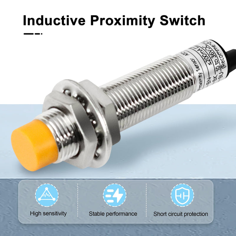 2Pcs M12 Inductive Proximity Sensor, NPN NO Proximity Switch, DC 6V-36V 4mm Normally Open Antivibration Proximity Sensor Reverse Power Protection,Directly Connecting with PLC 2 pcs