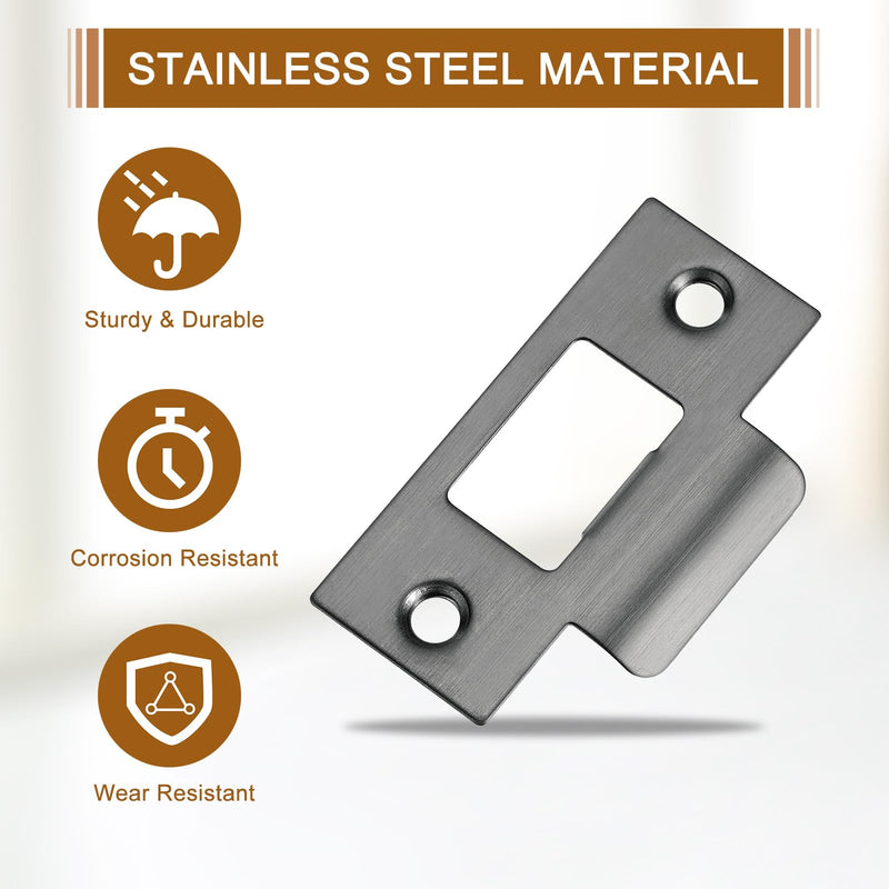 uxcell t Door Strike Plate, 10Pcs 70mm x 40mm 201 Stainless Steel Latch Deadbolt Strike Plate for Door Frame Door Jamb, Dark Gray
