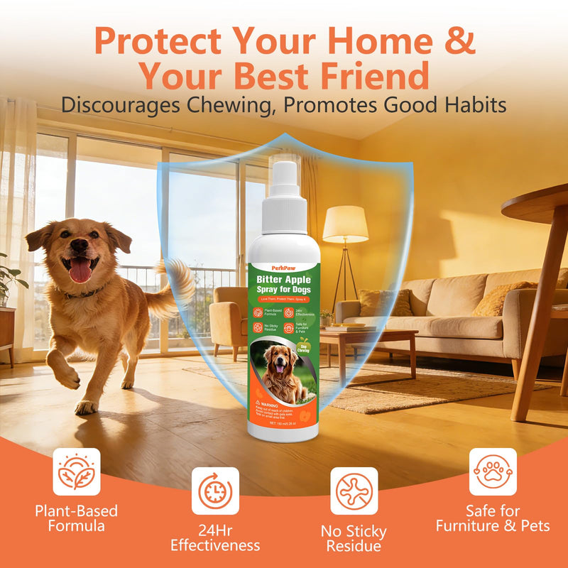 Bitter Apple Spray for Dogs, NO Chew Spray for Dogs to Protect the Furniture and Plant, Natrual Dog Deterrent Spray to Stop Dogs & Puppies from Chewing, Biting, Licking, Peeing, 150 ml/5.28oz