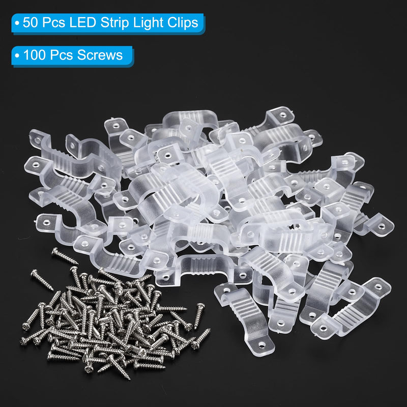 PATIKIL LED Strip Light Clips, 50 Pack Mounting Bracket Fixing Clips Clamp Holders with Screws for 15mm-17mm Neon RGB Light Cable Ribbon, Translucent