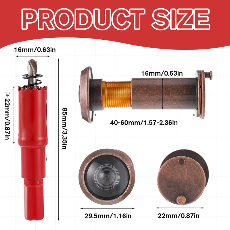Door Viewer Peephole 220 Degree Wide Angle Peephole with 16mm Drill Bit Door Peepholes with Heavy Duty Swivel Privacy Cover for 1-3/8“ to 2-1/6” Doors