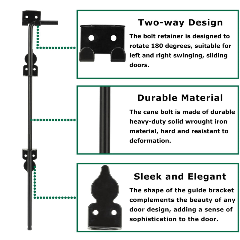 36" Heavy Duty Cane Bolt Gate Drop Rod for Vinyl Gate Latch, Cane Bolts for Gates for Wood PVC Vinyl Metal Fences Gates-1 Pack 36 Inch-1 Pack