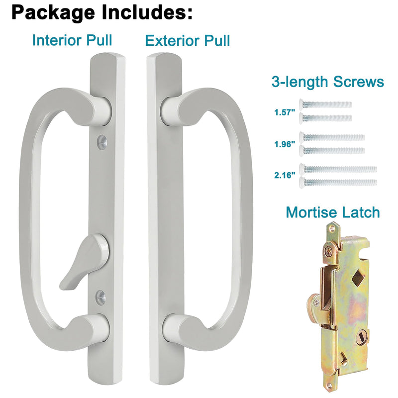 Offset Position Non-Keyed Sliding Patio Door Handleset with Mortise Lock, 45° Keyway, 3-15/16" H.C., Fits 1-3/8" to 2-1/4" Thick Doors, No-Handed, White Diecast 3-15/16" Offset