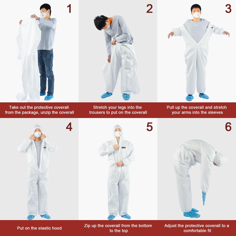 Hazmat Suit Disposable Coverall | Heavy Duty Full Body Paint Coverall & Suit in 7 Sizes with Multiple Specifications for Men & Women Without Hood - Breathable & Water Resistant Large 1