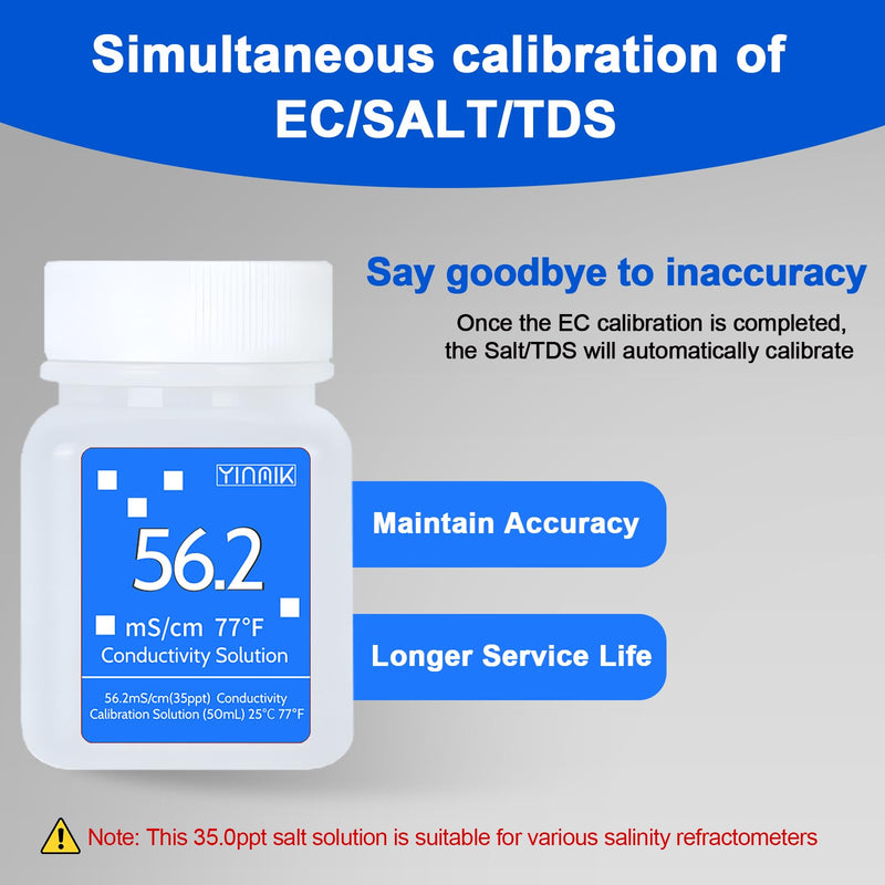 56.2mS Conductivity Solution, 35ppt Salinity Calibration Fluid, Salt buff Solution for Salt Meter&Salt Refractometer of Aquarium, EC Calibration liquid for EC Meter TDS Tester, 4 Bottle of 50mL