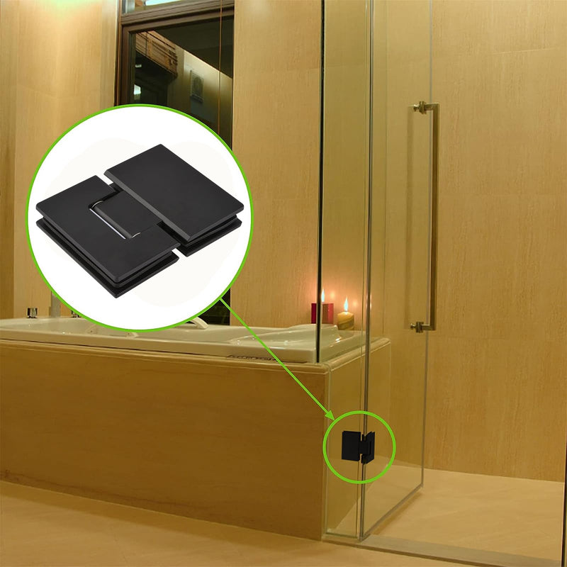 180 Degree Stainless Steel Glass Door Clamp Heavy Duty Shower Door Hinge Replacement, Fits 8-12mm Thickness Glass Panel - Matte Black