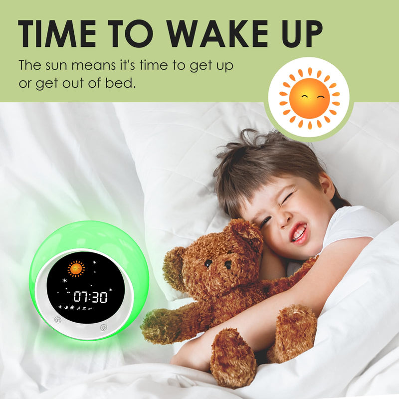 I·CODE Time to Wake Alarm Clock for Kids, Children's Sleep Trainer, Kids Wake Up Light, Sleep Sound Machine, Ideal Gift for Toddlers White