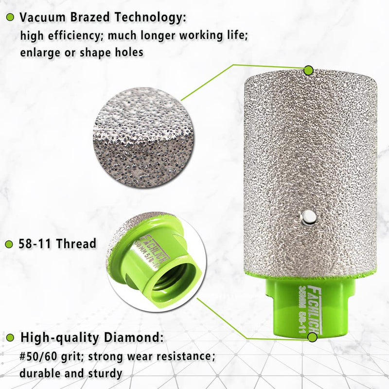 Diamond Finger Bit 1-3/8" Granite Milling Bit 35mm for Enlarging and Shaping or Round Bevel Existing Holes in Porcelain Hard Ceramic Granite and Marble
