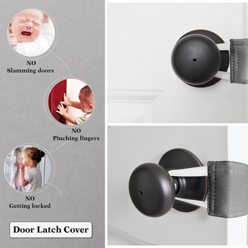 PONY DANCE Baby Door Latch Covers Closer - Nursery Door Closer Silencer with Strong Elastic Straps for Good Sleep Thick Solid Door Cushion for Jammer Noise Reducing, 6 Pieces, W 4 x L 2 inches, Grey 4" x 2"(Pack of 6) Gray