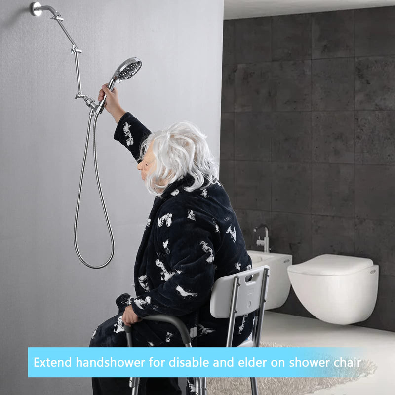 PDPBath Shower Extension Arm, 16" Upgrade Solid Brass Shower Head Shower Head Extender, Adjustable Height Extended with G1/2 Universal Connection for Rain & Handheld Shower Head - Chrome 8 Inch + 8 Inch - NewNest Australia