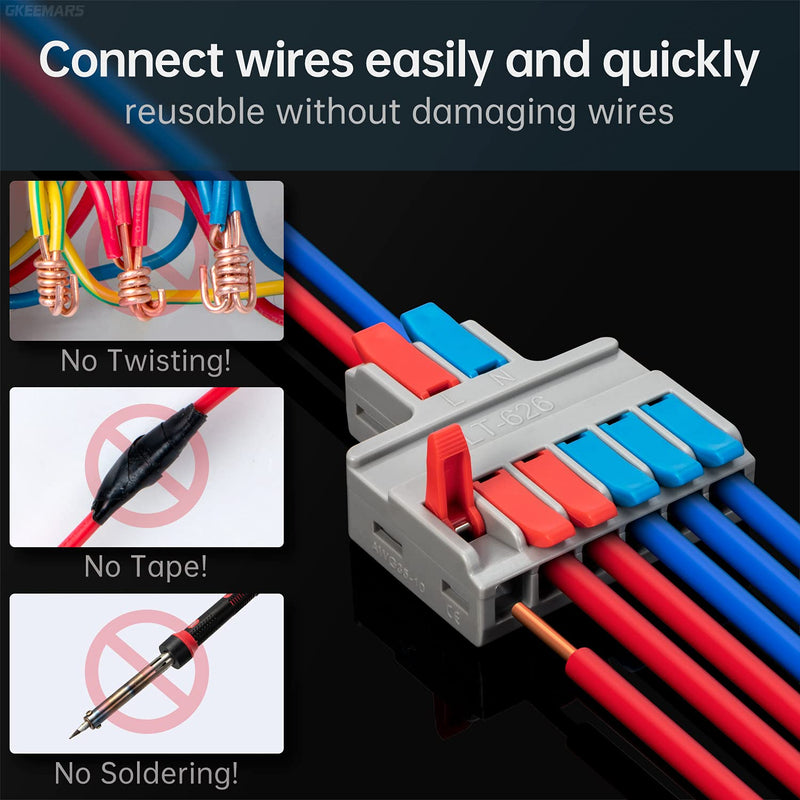 GKEEMARS 10Pcs Lever Wire Connectors, Quick Disconnect Kit Cable Clamp Terminal Blocks for Electrical Wire (2 in 6 Out) 2 in 6 out - NewNest Australia