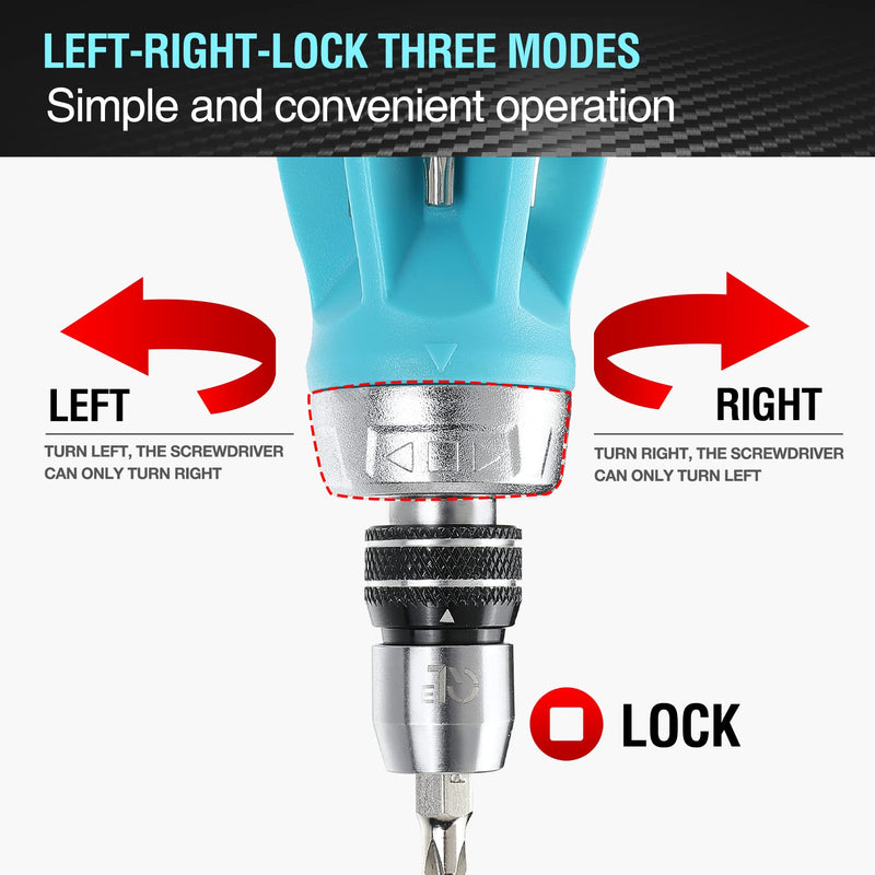 DURATECH Stubby Ratcheting Screwdriver, 12-in-1 Multi-bit Short Screw Drivers, Premium S2 Steel, Innovated Bits Quick-Load Mechanism, with Phillips, Slotted, Torx, Square Bits Stored in Handle