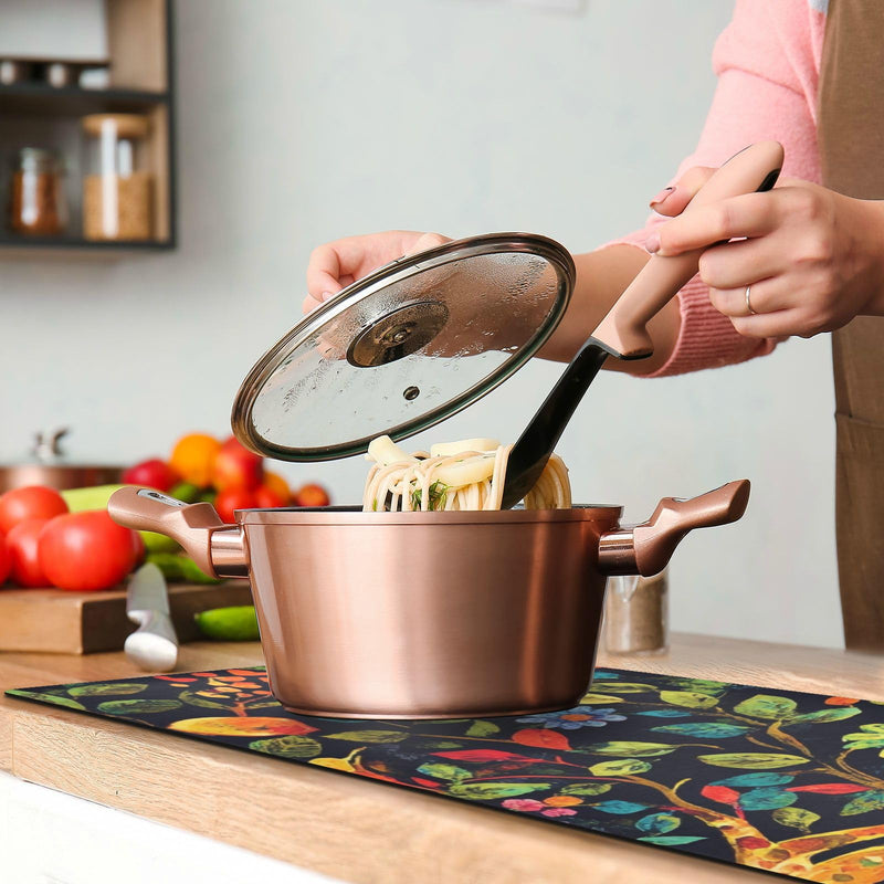 2 in 1 Heat Resistant Table Runner Trivet for Hot Pots and Pans 39 x 12 Inch Long Hot Pad Decorative Table Protector for Kitchen Countertop Tree of Life Floral Leaves Tree of Life Floral Leaves Black