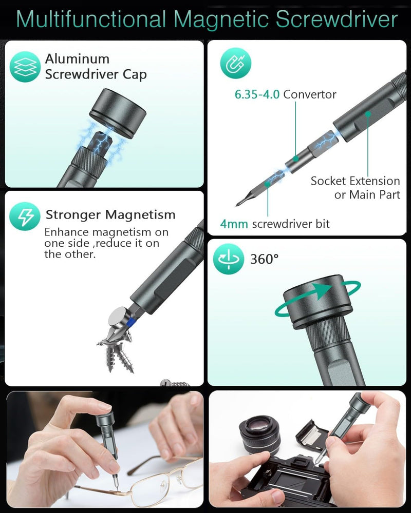 ORIA Ratchet Screwdriver Set, 74 in 1 Precision Repair Tool Kit for PC, DIY | 58-Tooth, 6.2° Ratchet Detachable Handle, 360° Rotatable Cap, 70 S2 Steel Bits, Strong Magnetic, for Installation, Repair