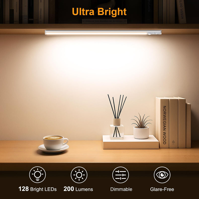 Gritin 14.7inch Under Cabinet Lighting Rechargeable 2 Pack- 3 Color Temps&5 Level Brightness, Super Bright, 4 Modes, Motion Sensor, Long Lasting - Easy Installation Magnetic Under Closet Lights-Silver Silver 14.7 inch