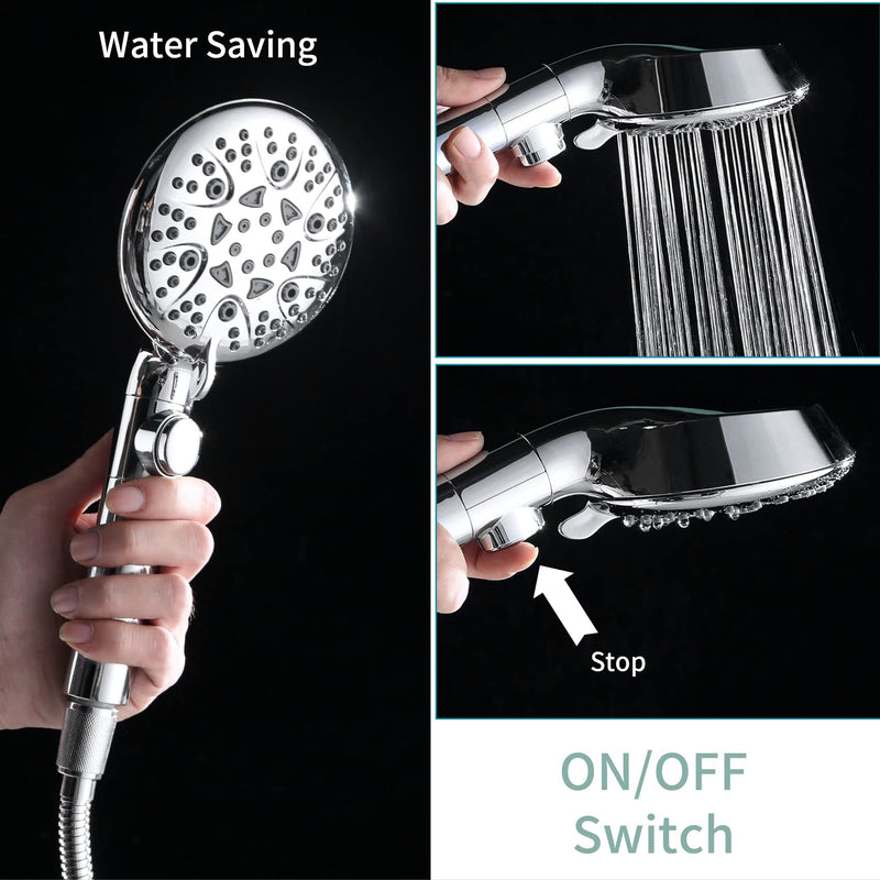 Handheld Shower Heads with ON OFF Switch,Extra Long 79-inch Hose 8 Spray Settings High Pressure Detachable Showerhead,Built-in Power Sprayer to Clean Pets, Adjustable Angle Bracket,Silver
