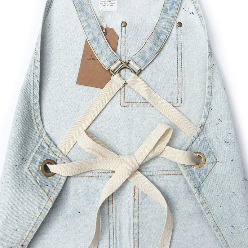 Jeanerlor - Denim Tool Shop Apron with 5 Pockets for Hairstylist with Pockets for Women Cross Straps & Adjustable S to M (Light Blue) Medium Light Blue
