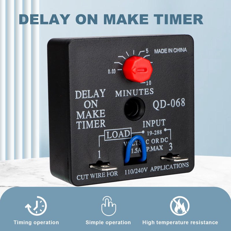 Delay On Make Timer, QD-068, 0.03 to 10 Min Adjustable Delay, 19-288 VAC OR DC (1) 1