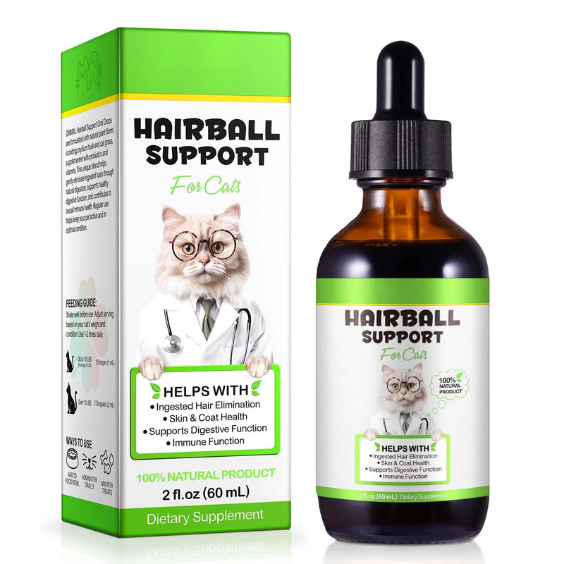 Hairball Treatment for Cats, Cat Hairball Remedy, Hairballs Drops Promotes Natural Passage of Hairballs, Supports Skin & Coat, Digestion, Immune - Chicken Flavor, 60ML