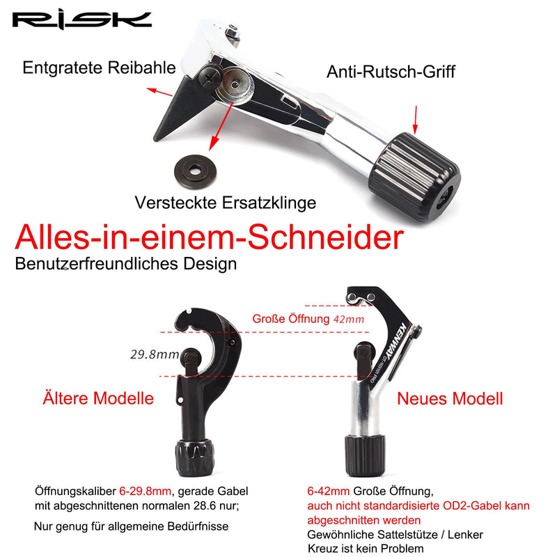 Bicycle Front Fork Tubing Cutter, Handlebar/Seatpost/Fork Pipe Cutter, Mountain Bike Metal Tubes Cutter for (6mm-42mm) 1/4"~1-5/8" Aluminium/Titanium/Stainless Steel Tube, with 5 Cutting Wheels