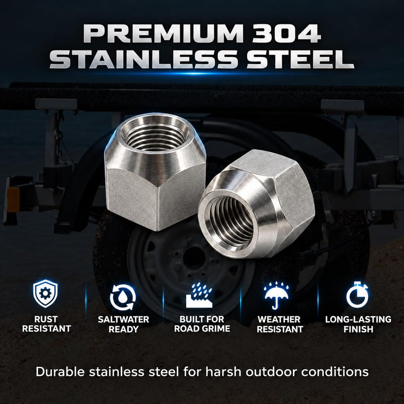 MIGHTY FASTENERS 304 Stainless Steel Open Cone Wheel Nuts, 9/16"-18 Thread, Ideal for Trailers and RVs, Corrosion Resistant, 20-Pack