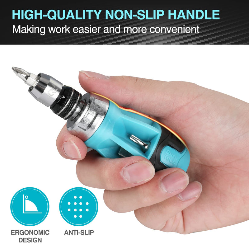 DURATECH Stubby Ratcheting Screwdriver, 12-in-1 Multi-bit Short Screw Drivers, Premium S2 Steel, Innovated Bits Quick-Load Mechanism, with Phillips, Slotted, Torx, Square Bits Stored in Handle