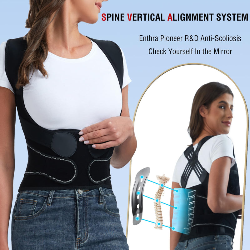 Back Brace Posture Corrector for Women and Men with Spine Vertical Alignment System, Lower Back Pain Relief, Back Straighter Instant Posture Corrector - Scoliosis Medium (Waist 32"-40") Black