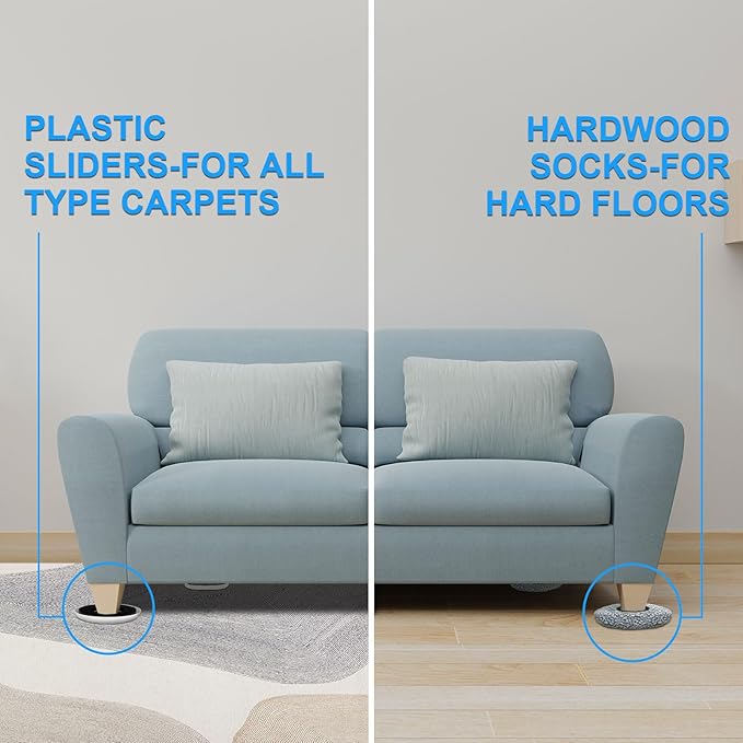 Furniture Lifter Sliders Mover Kit for Carpeted & Hard Floor Surfaces,Move Heavy Furniture Quickly & Easily,3-in-1 Moving System(1 Lifter Tool & 8 Sliders) 1+8 Beige round+4 socks - NewNest Australia