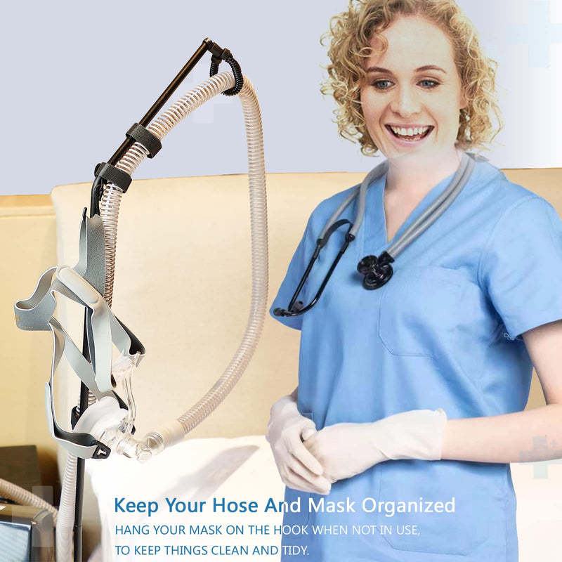 LONYEON CPAP Hose Holder - CPAP Hose Hanger for Bed Avoid Tangling and Prevent Blockage,Keeps The Air Hose Up and Away from Your Face and Arms to Make You Sleep Better,Black Triangle Base-Height Fixed