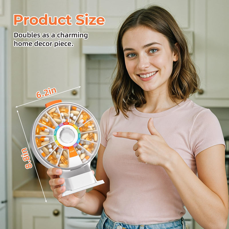 Zoksi Large Fun Pill Dsipenser, Daily Pill Box for 7 or 14 Days, Wall-Mountable or Tabletop Weekly Pill Organizer Hold for Medicine, Vitamin or Supplements, Pill Case with Easy Press Button (White) White