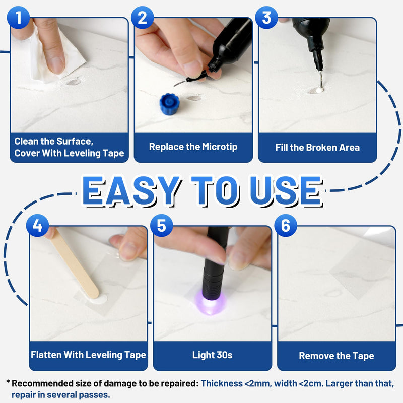 Quartz Countertop Repair Kit 1.7fl.oz / 50ml - 30s Fast Curing DIY Fix Quartz Chip Repair Kit for Cracks Holes & Scratches on Granite Marble Acrylic Fiberglass Porcelain & Corian Surfaces (White)