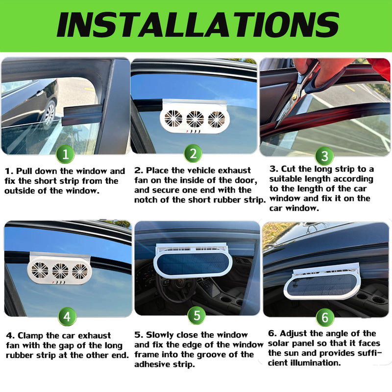 Car Solar Powered Exhaust Fan Car Window Exhaust Fan Vehicle Ventilation Fan Auto Air Vent Cool Fan Cooler Ventilation System Car Radiator Cooling Fan with Three Air Outlets, Black