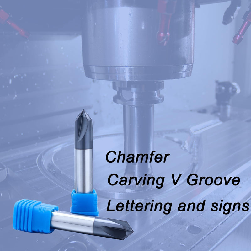 1/2” Carbide Chamfer End Mill, 90 Degree, Carving Bits, V Groove, 4 Flute AlTiN Coating for Alloy Steels, Hardened Steels 1/2" 90°