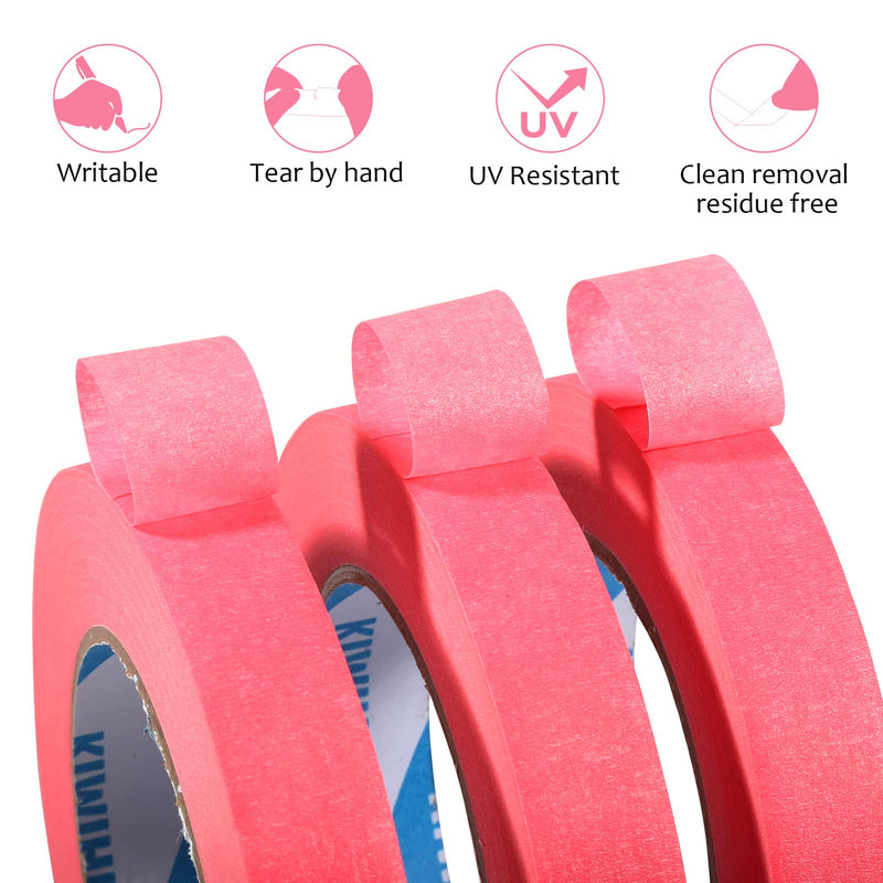 Pink Painters Tape,0.7" x 60 Yards x 3 Rolls (180 Yards Total) - Medium Adhesive Masking Tape for Painting,Labeling,DIY Crafting,Decoration and School Projects 0.7", 60 yards Pink