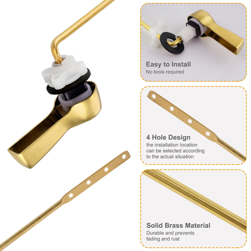 Hibbent 2 Pack Universal Front Mount Toilet Handle Tank Flush Lever Replacement Handle with Stainless Steel Flapper Chains for Most Front Mount Toilets- Brushed Gold