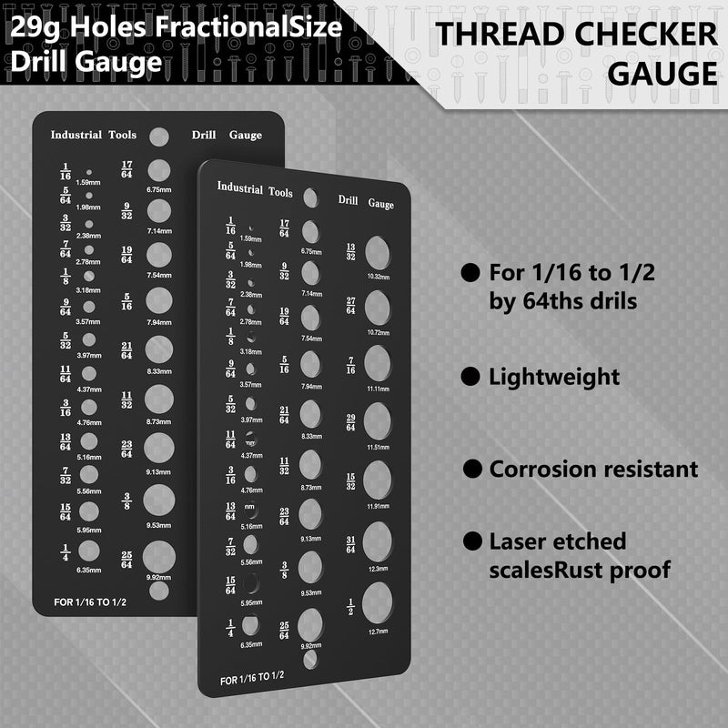 Thread Checker 2 PCS, Nut and Bolt Thread Checker, Aluminum Bolt Size and Thread Gauge, Bolt Size Finder, Wall Mountable or Flat Bolt Thread Identifier with Inch and Centimeter Scale 57 Thread Checker