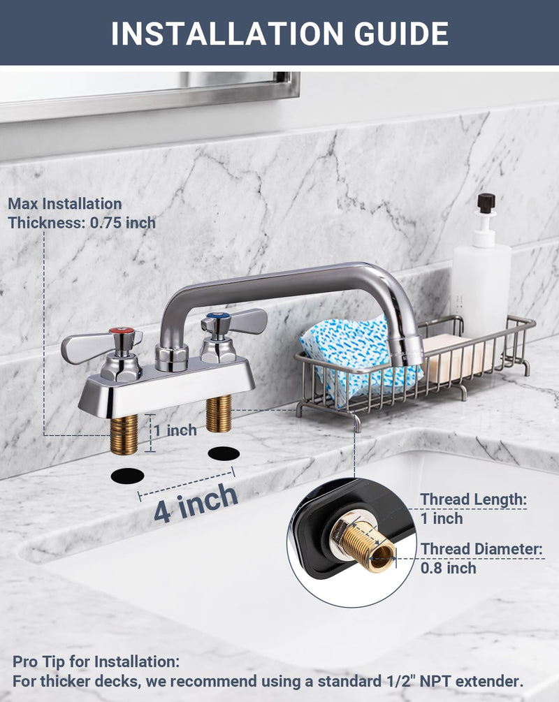 4" Center Deck Mount Utility Laundry Sink Faucet - 10" Swivel Spout 4" Center 10" Swivel Spout