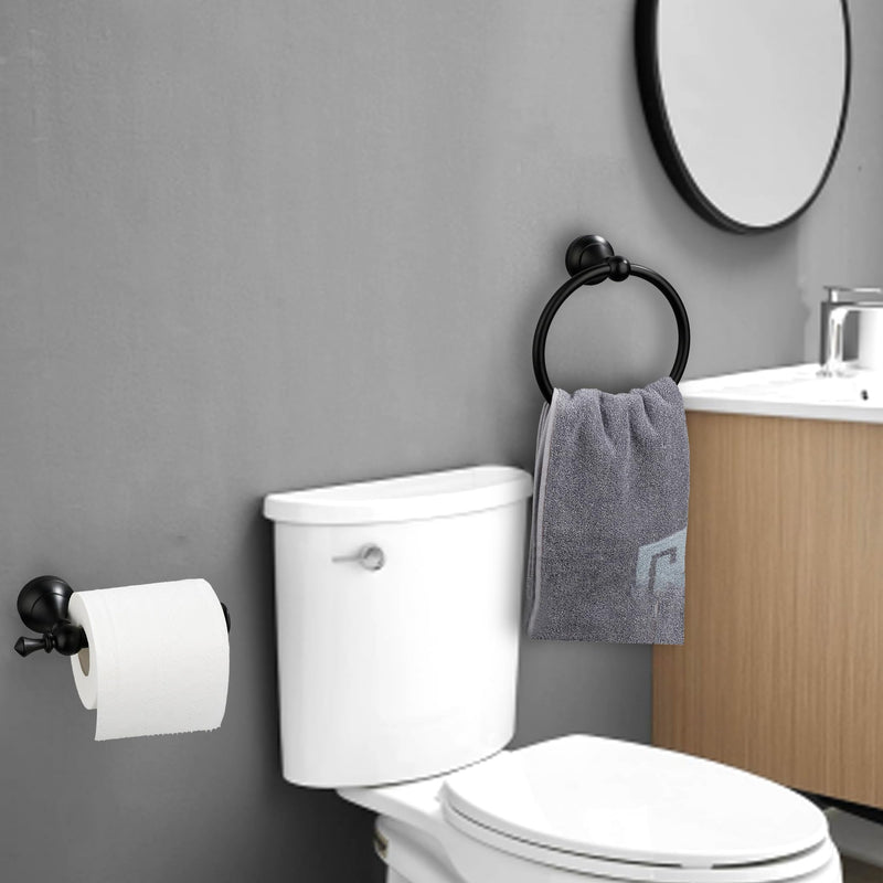 Black Toilet Paper Holder, Matte Black Towel Ring, Hand Towel Holder Toilet Paper Roll Holder Wall Mount Bathroom Accessories, Modern Bathroom Hardware 2 Set
